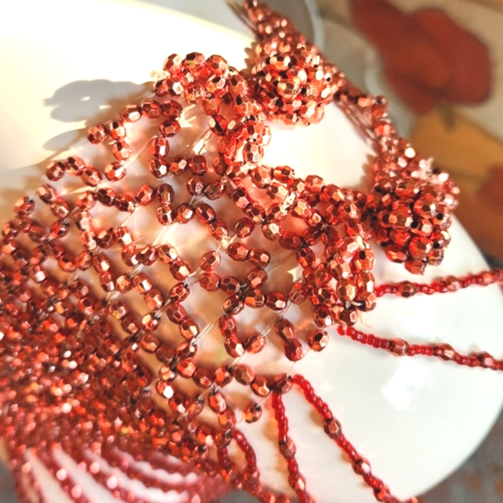 VTG Beaded Rust Sparkle Beaded Sparkly Elegant Shawl Shoulder Fringe Neck Collar - Picture 3 of 11